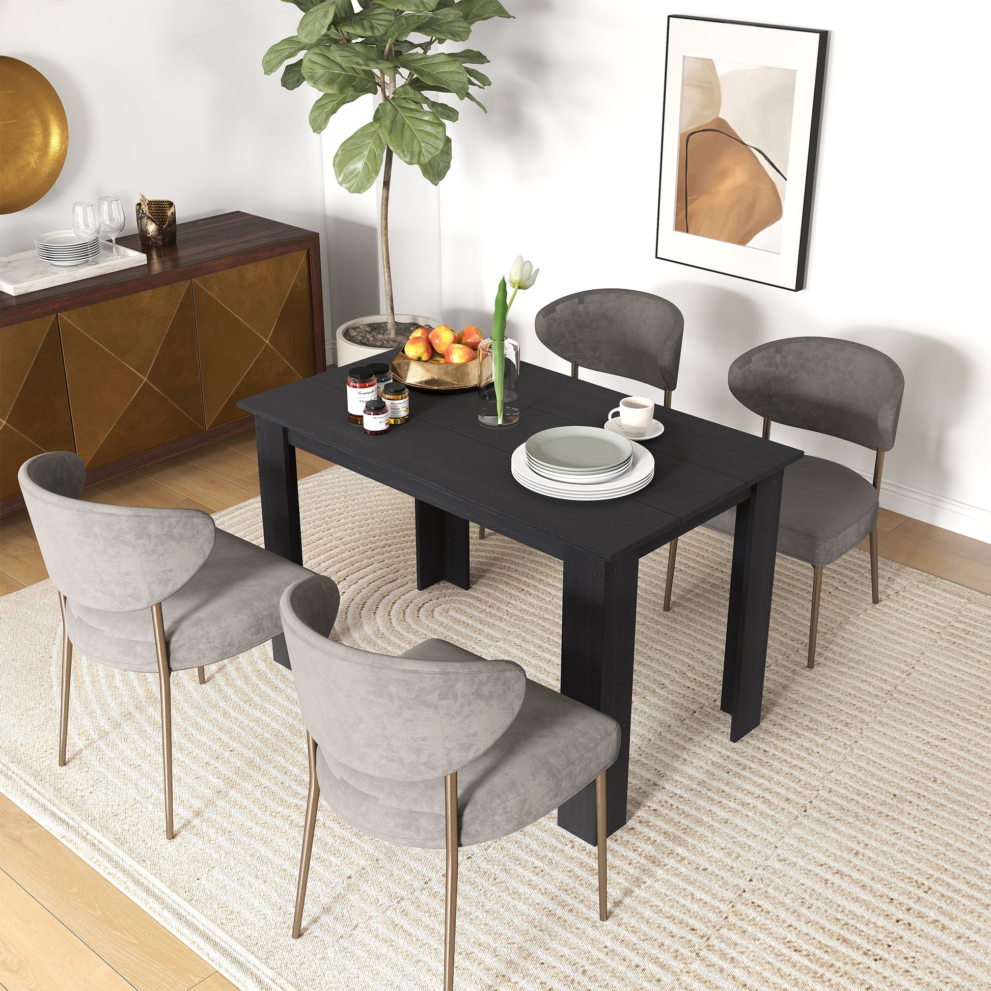 47" Kitchen Table for 4-6 People, Dining Table with Wood Effect for Dining Room, Black