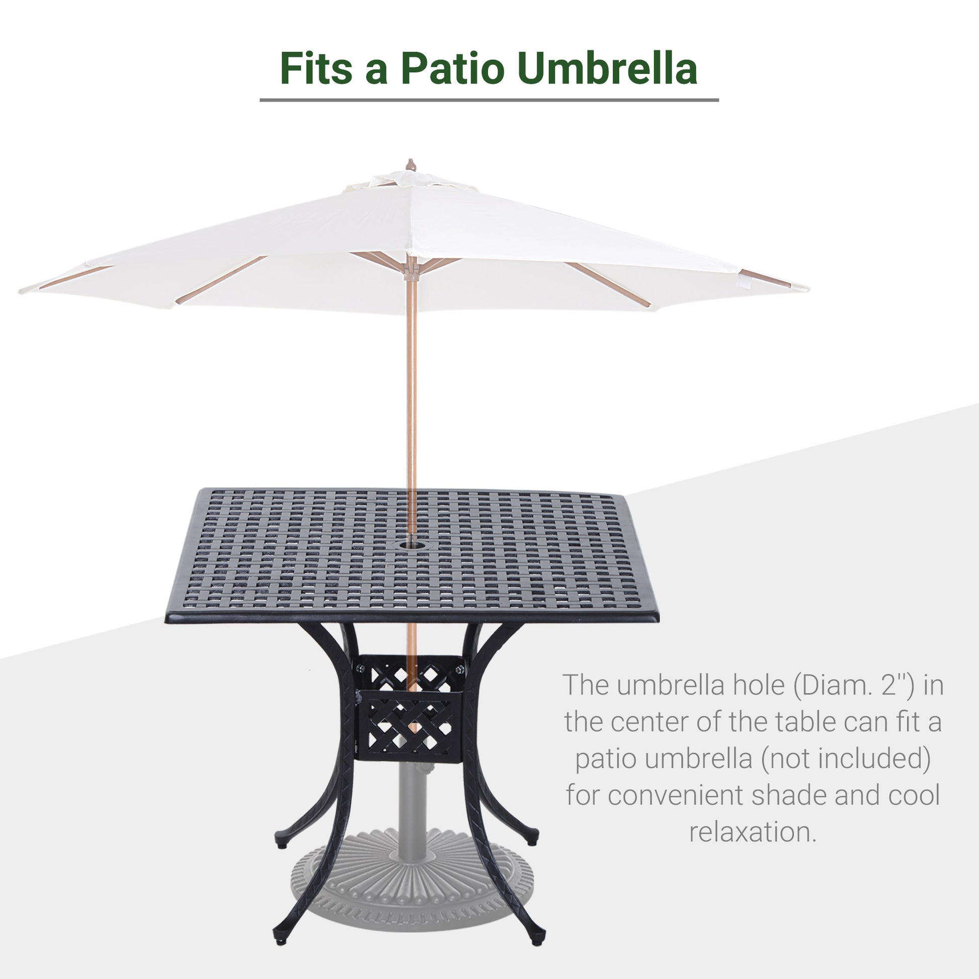 36" Patio Dining Table, Outdoor Bistro Table with 2" Umbrella Hole, Cast Aluminum Frame, For Garden, Balcony, Black