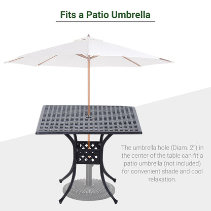 36" Patio Dining Table, Outdoor Bistro Table with 2" Umbrella Hole, Cast Aluminum Frame, For Garden, Balcony, Black