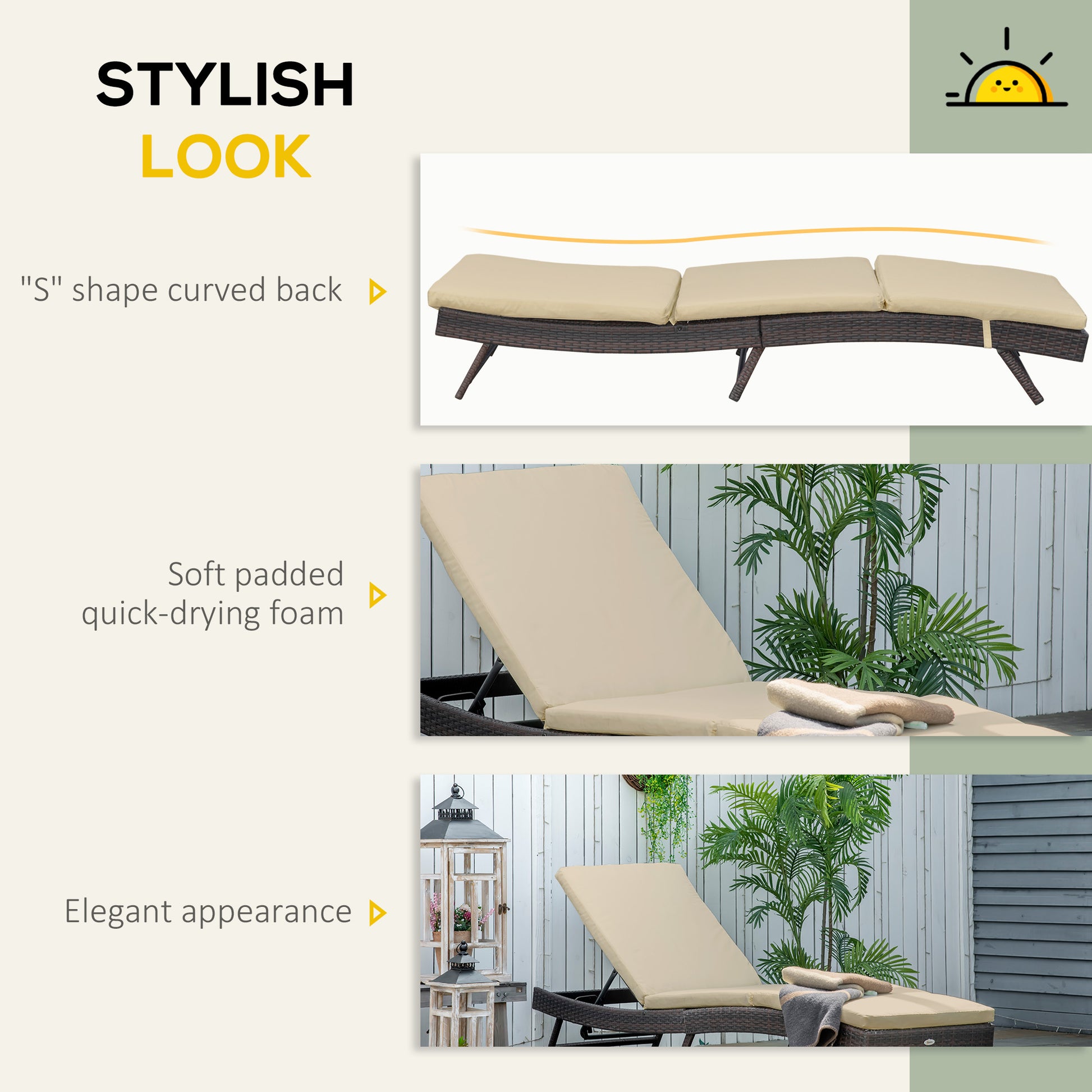 Wicker Patio Lounger, Outdoor Recliners Lounge Chair w/ 5-Level Adjustable Backrest, Cushion for Outdoor, Khaki
