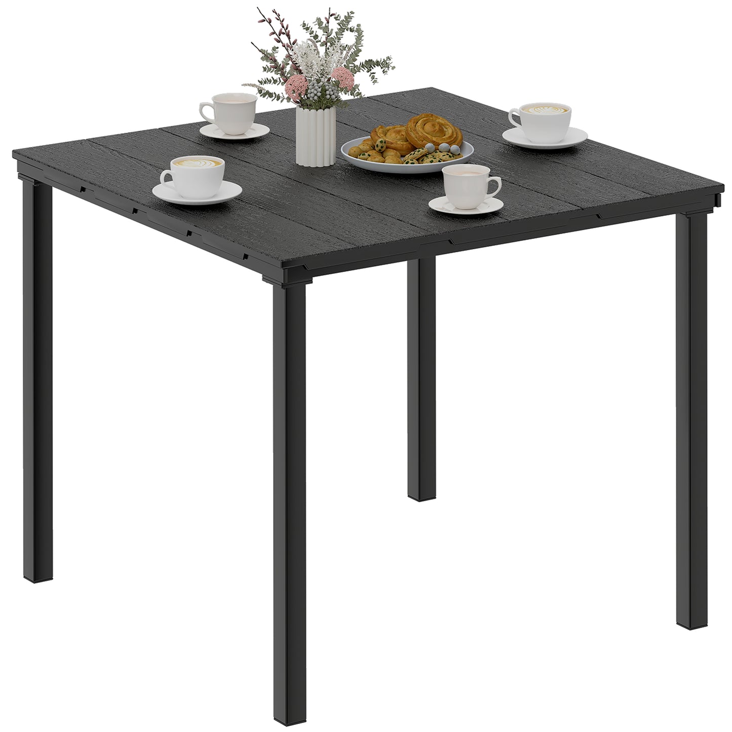Outdoor Dining Table for 4, Square HDPE Patio Table with Metal Legs for Garden, Backyard, Balcony, Deck, Black