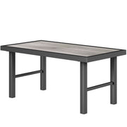 Outdoor Side Table with SPC Woodgrain Tabletop, Metal Patio Coffee Table for Outside Garden, Distressed Grey