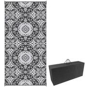 Portable Outdoor Rug with Carry Bag, 9' x 18' Reversible Mat, Waterproof Plastic Straw RV Rug for Backyard, Deck, Picnic, Beach, Camping, Gray & White Flower