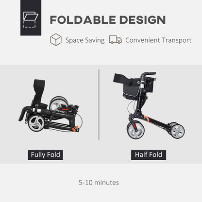 Lightweight Folding Rolling Walker with Large Seat, Back, Adjustable Handle, Bag, Dual Brake, Cane Holder, Black