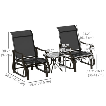 3PCs Gliding Rocking Chair & Bistro Tea Table Set, Black
