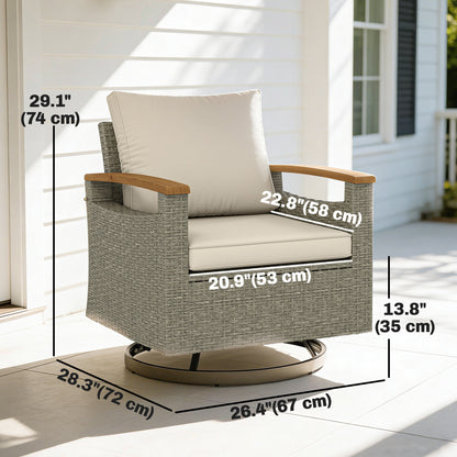 Patio Outdoor Swivel Chairs Set of 2, PE Rattan Patio Wicker Chair with Soft Cushions, Steel Frame, Cream White