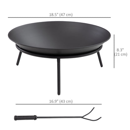Fire Pit with Poker, Garden Fire Brazier Patio Heater Log Wood Burner for Outdoor Camping Bonfire, Black