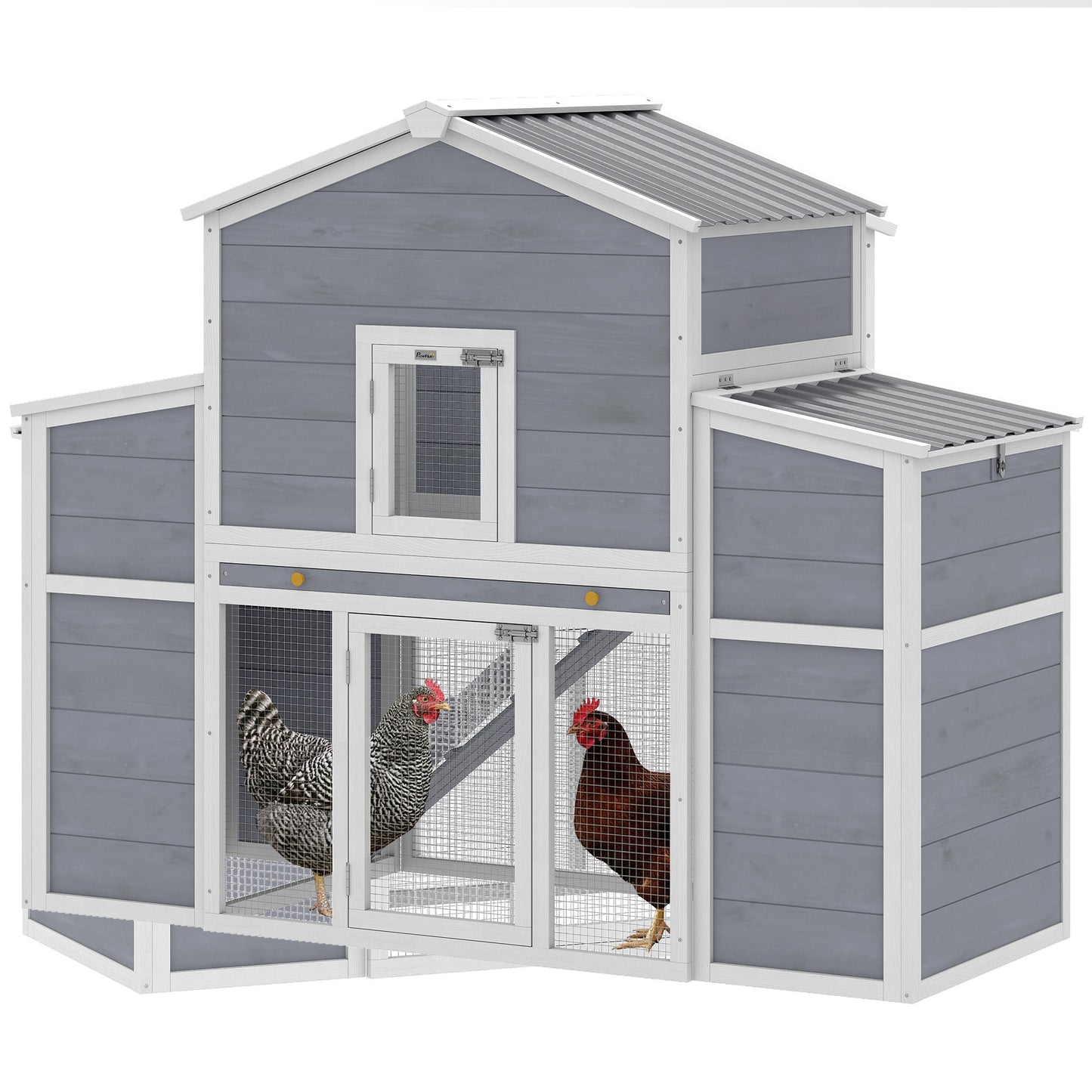 66.5" Large Chicken Coop, Wooden Chicken House with 2 Nesting Boxes, Sliding Tray & Ramp, for Outdoor Backyard Farm
