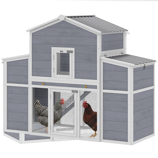 66.5" Large Chicken Coop, Wooden Chicken House with 2 Nesting Boxes, Sliding Tray & Ramp, for Outdoor Backyard Farm