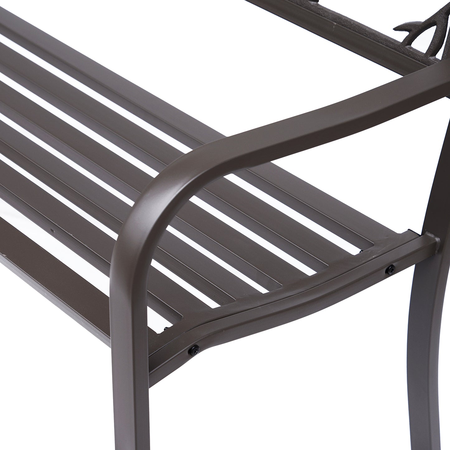 50" Garden Bench Outdoor Loveseat with Vintage Bird Pattern Cast Metal - Brown