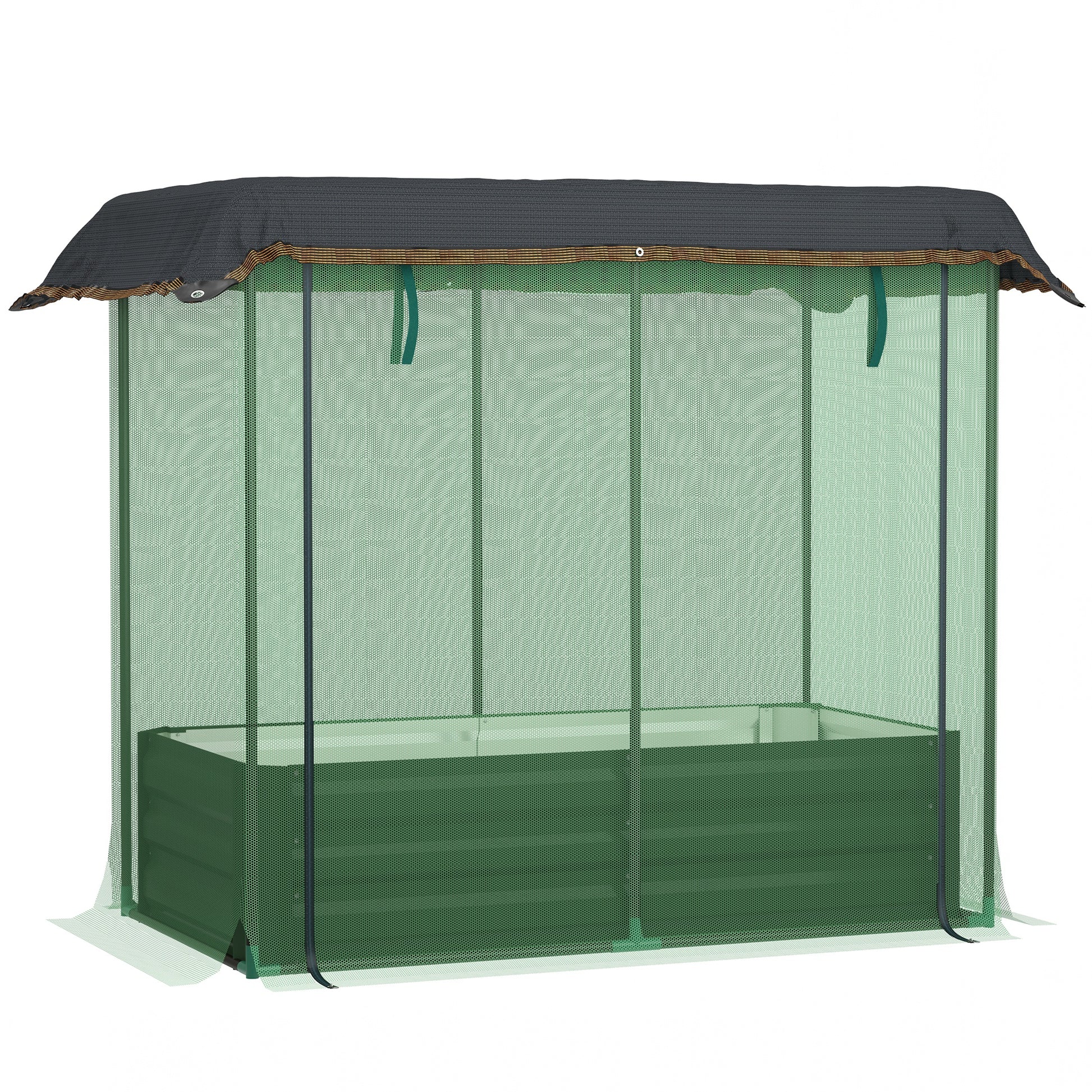 Galvanized Steel Planter Box with Crop Cage and Shade Cloth, Raised Garden Bed for Flowers, Vegs and Herbs