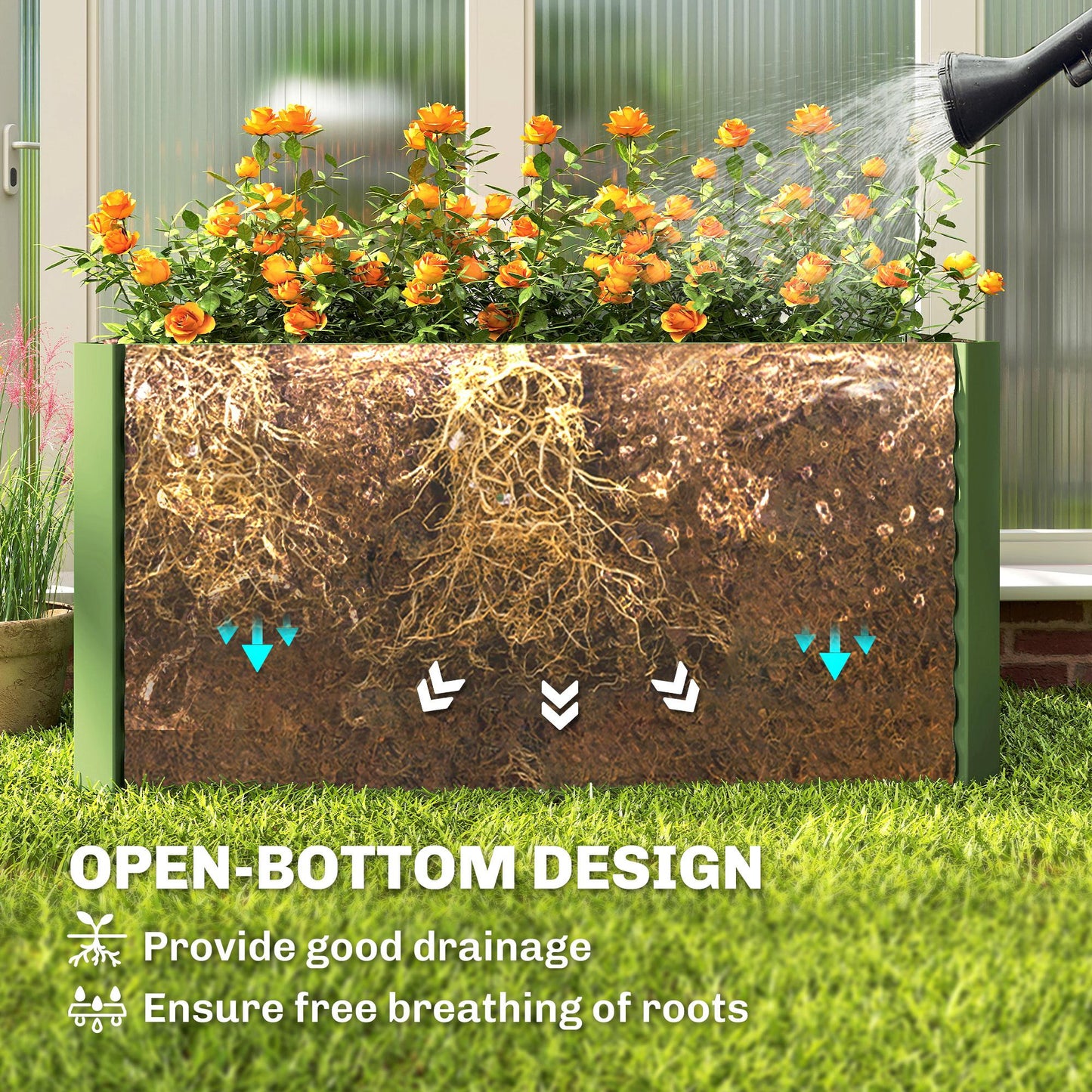 Set of 2 Galvanized Metal Planters for Outdoor Plants, 4' x 2' x 2' Raised Garden Bed, Light Green