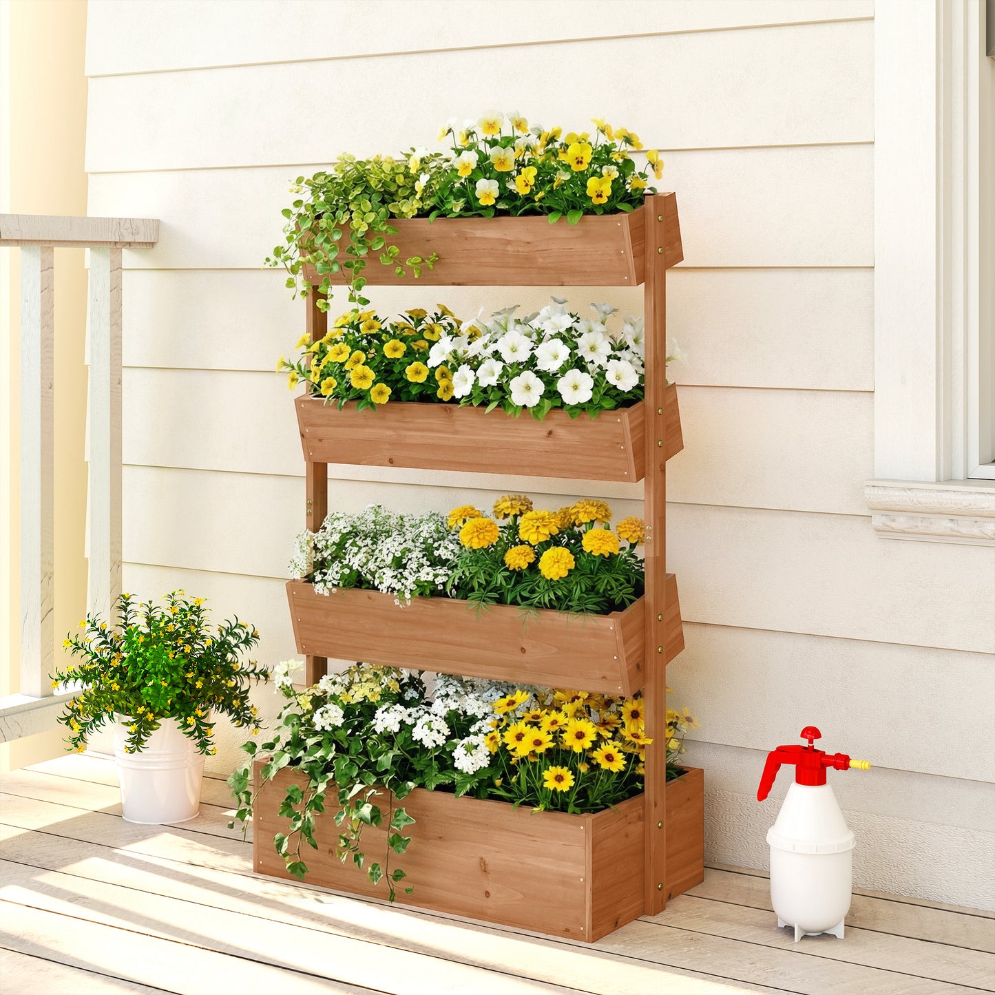 4-Tier Raised Garden Bed, 33.5" x 18" x 55" Vertical Wooden Outdoor Planter Box with Drainage Holes and Fabric Liner