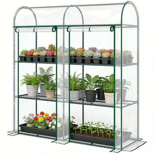 3 Tier Mini Greenhouse, Portable Greenhouse with 2 Roll-up Doors, 56.3" x 18.1" x 64.6", Clear