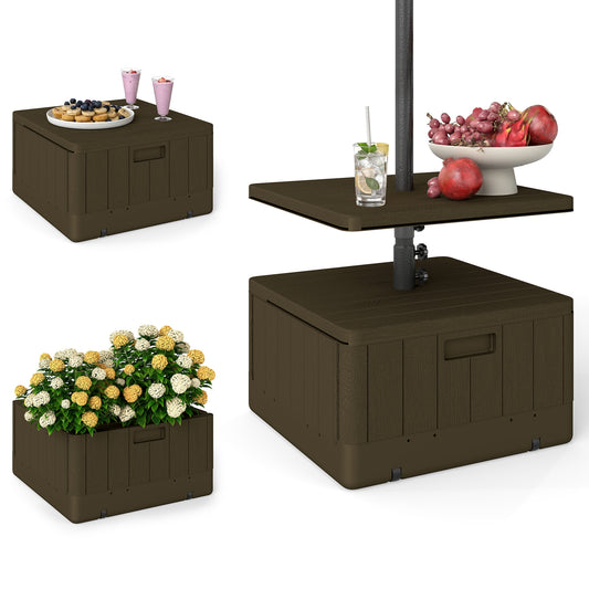 Patio Umbrella Weighted Base with Table Tray, Heavy Duty Umbrella Base with Wheels Handles, Brown