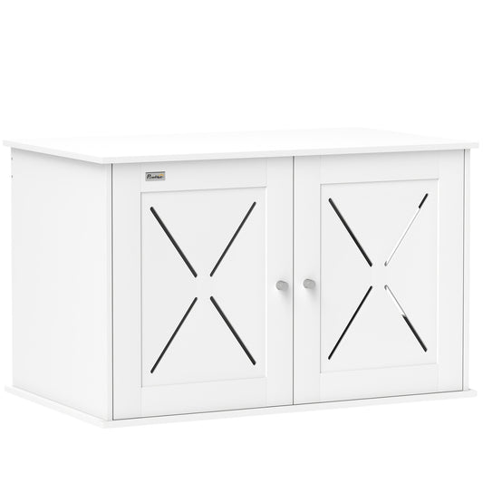 Hidden Cat Litter Box Enclosure with Double Doors, Hole, Pet House Side End Table, 31.5" x 19" x 20", White