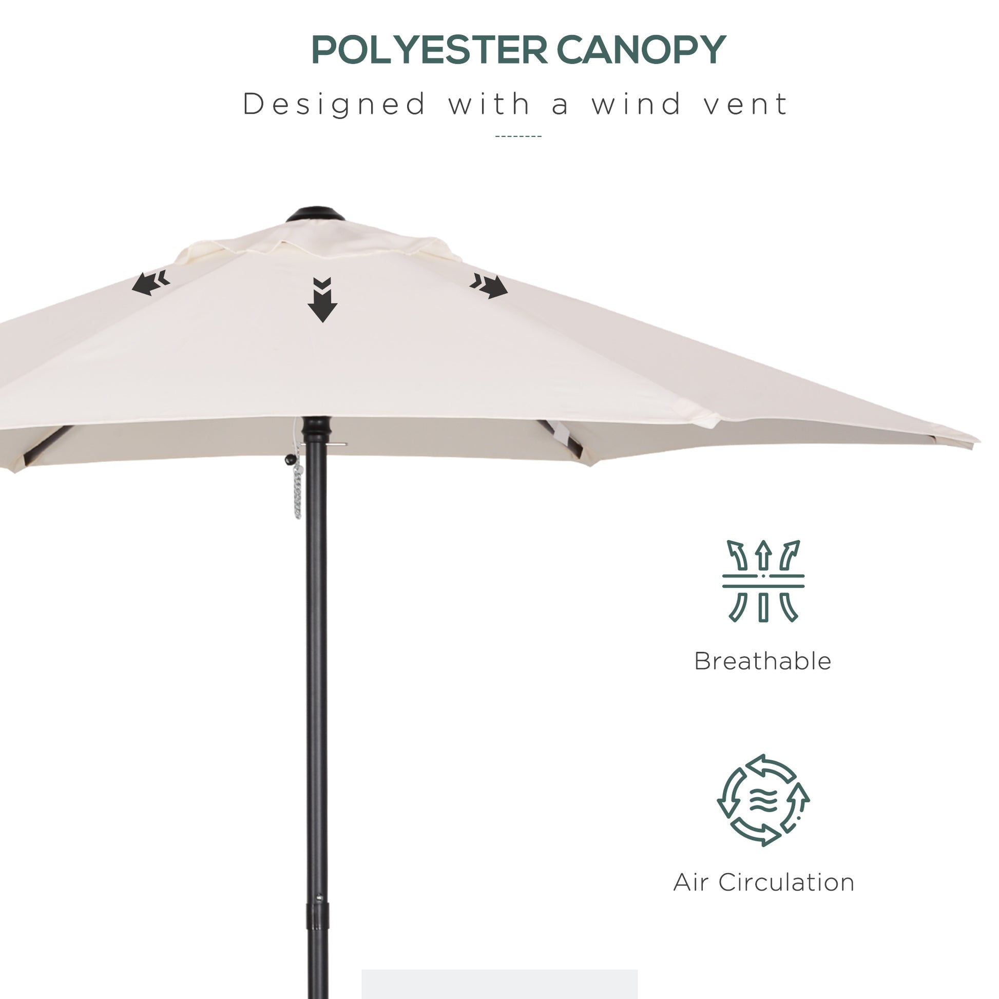 6.6FT Patio Umbrella, Outdoor Parasol with 6 Solid Ribs, Cream White