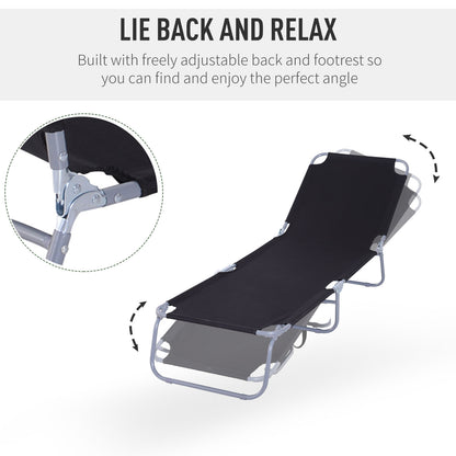 Outdoor Folding Chaise Lounge, Reclining Lounge Chair with Adjustable Backrest and Breathable Mesh Fabric, Black