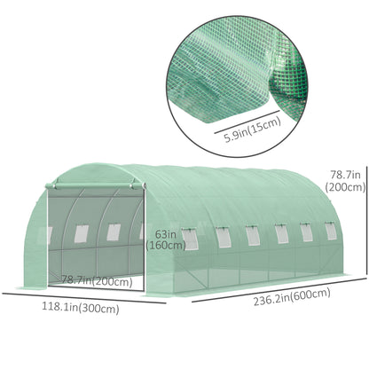19.7' x 9.8' x 6.6' Large Walk-in Greenhouse Garden Plant Seed Growing Tent Tunnel Shed with Windows and Door Green