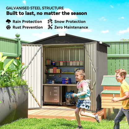6.5' x 4' Outdoor Storage Shed, Metal Garden Shed with Lockable Double Doors, 4 Vents, Light Grey