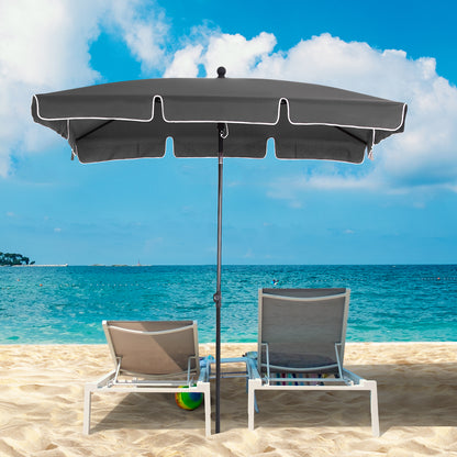 6.5x4ft Rectangle Patio Umbrella Aluminum Tilt Adjustable Garden Parasol Sun Shade Outdoor Canopy Grey