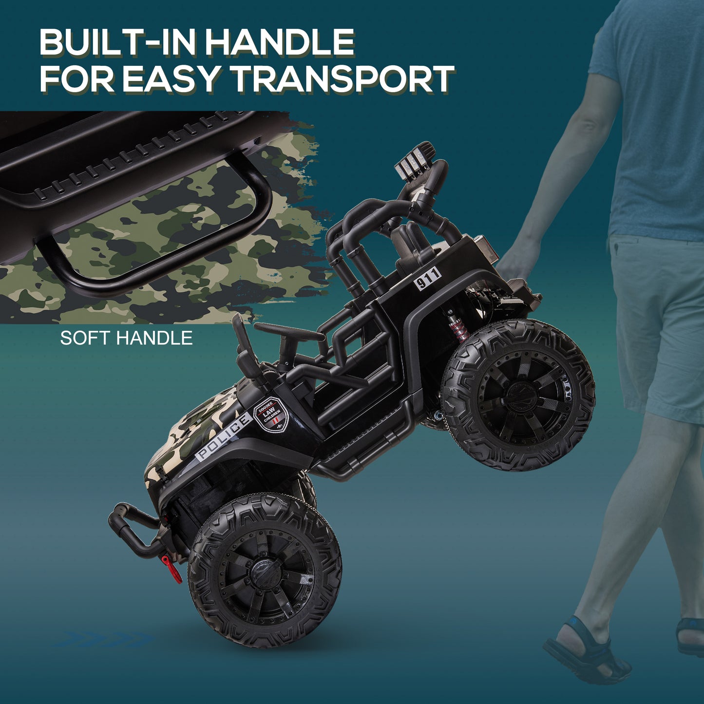 Aosom 12V Battery-powered Kids Jeep Ride On Police Car with Parental Remote Camouflage