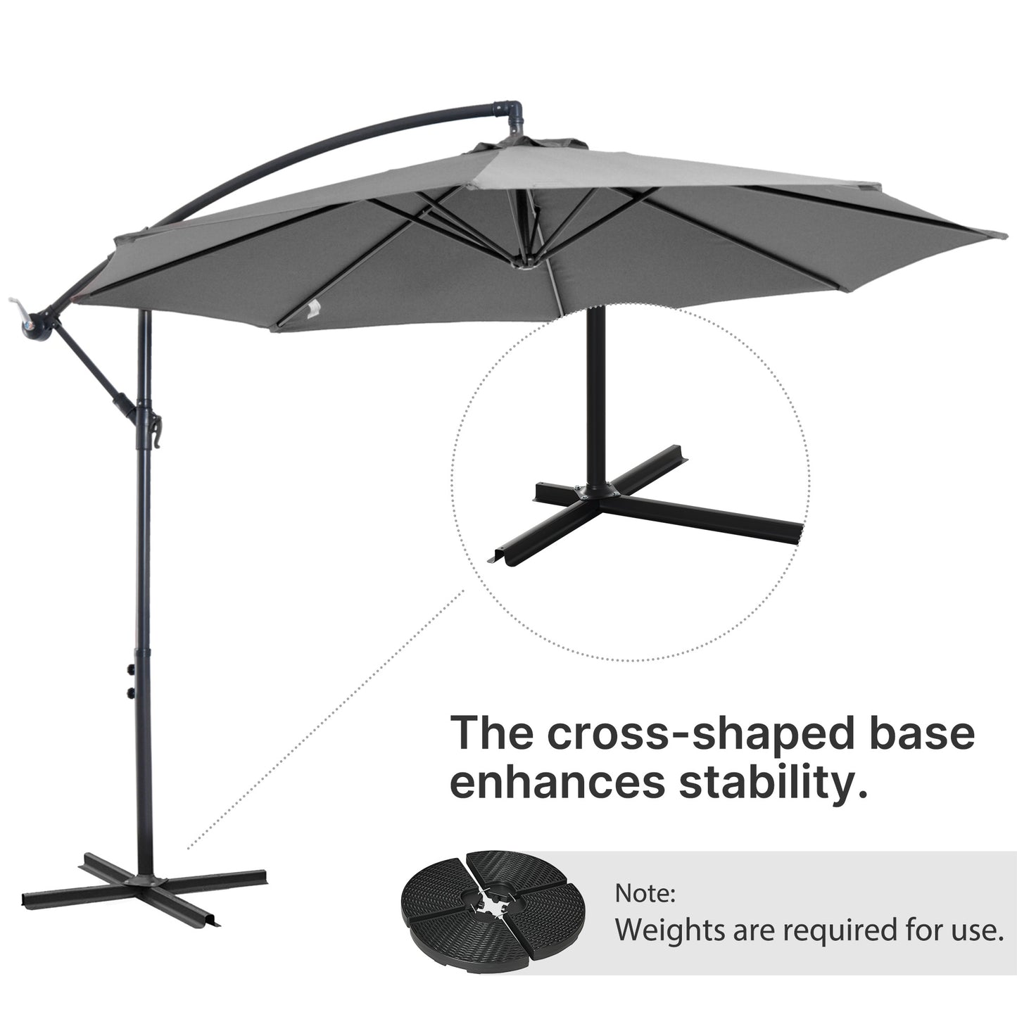 9.7ft Offset Patio UmbrellaCantilever Parasol with Crank Handle, 8 Ribs and Cross Base for Outdoor, Sun Shade, Cream