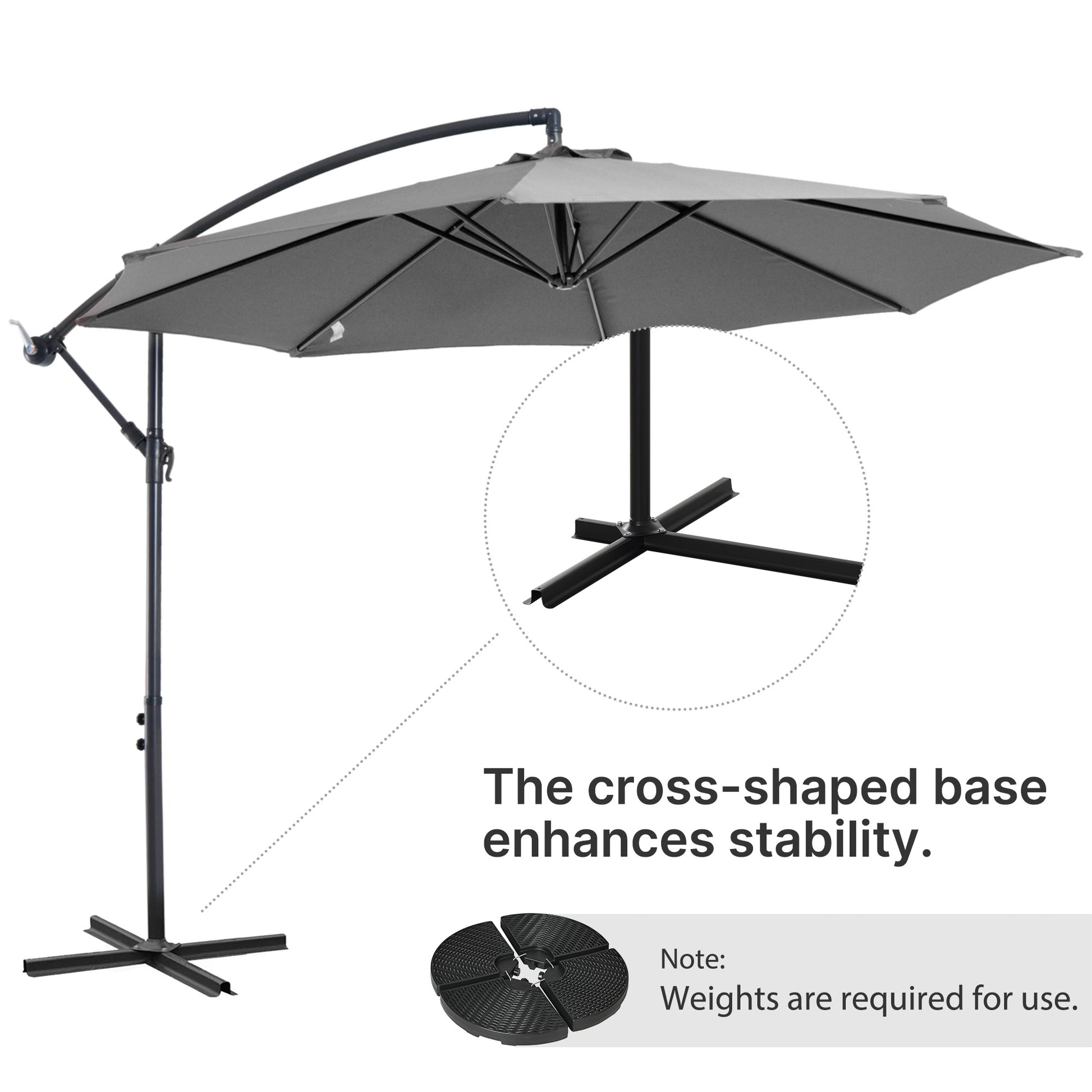 9.7ft Offset Patio UmbrellaCantilever Parasol with Crank Handle, 8 Ribs and Cross Base for Outdoor, Sun Shade, Cream