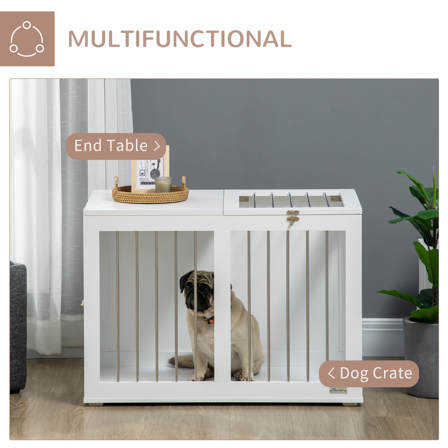 31.5" Dog Crate Furniture with Double Doors, for Medium Dogs, White