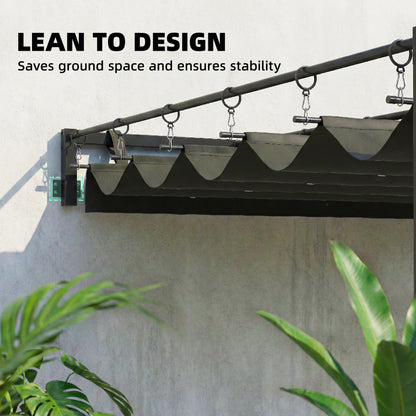 10' x 10' Retractable Pergola Canopy, Wall-Mounted Pergola, Outdoor Sun Shade Shelter for Garden, Balcony, Dark Grey