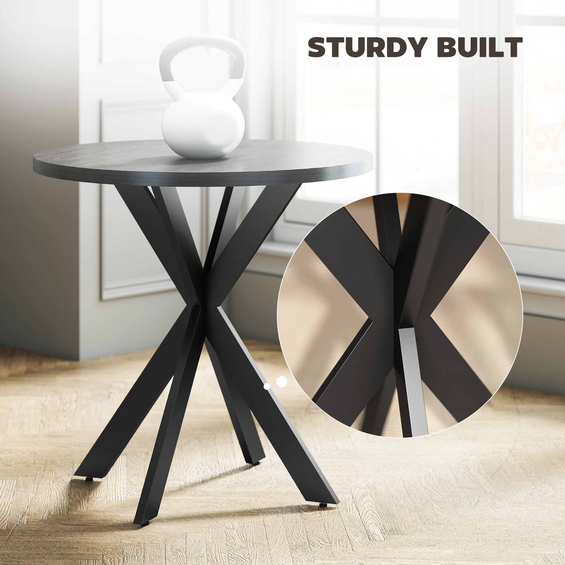 29" Dining Table, Contemporary Round Kitchen Table with Steel Legs, Black