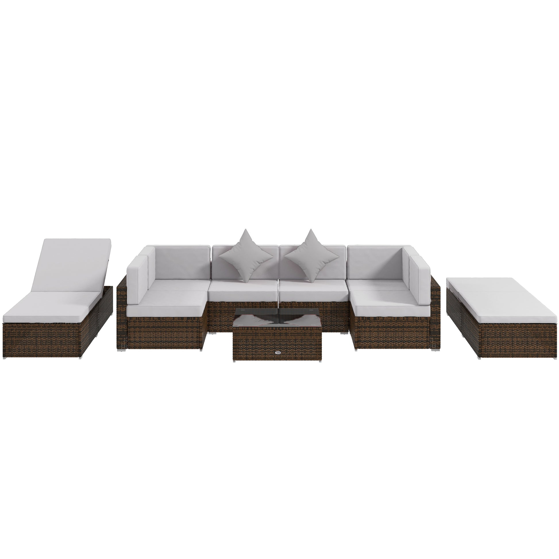 9 Pieces Wicker Patio Furniture Set with Cushion, Light Grey