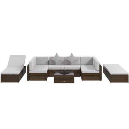 9 Pieces Wicker Patio Furniture Set with Cushion, Light Grey