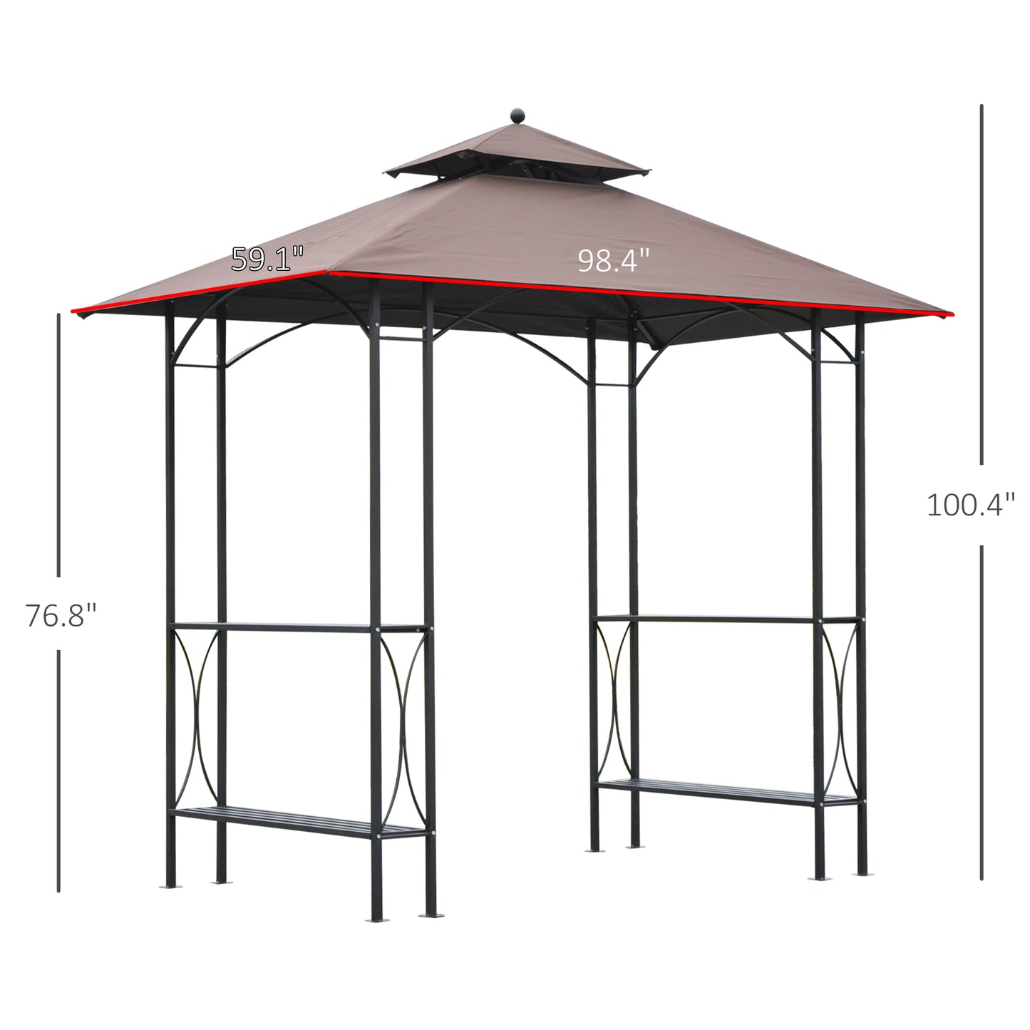 8' x 5' Grill Gazebo Double Tiered Tent Pavilion Grill Canopy Garden Sun Shade with 2-Tires Shelf