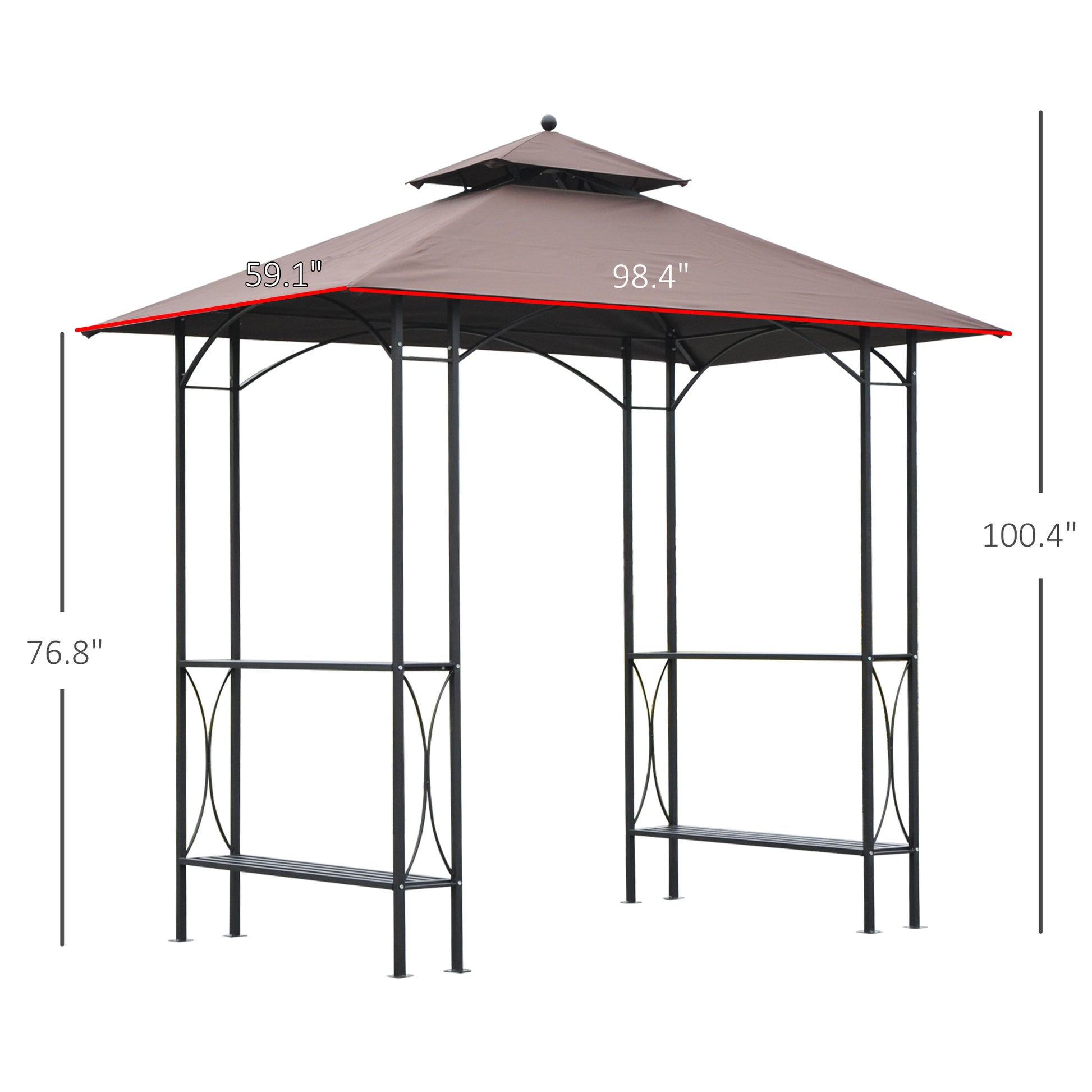 8' x 5' Grill Gazebo Double Tiered Tent Pavilion Grill Canopy Garden Sun Shade with 2-Tires Shelf