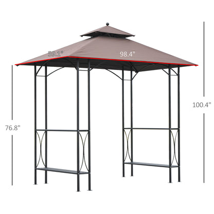 8' x 5' Grill Gazebo Double Tiered Tent Pavilion Grill Canopy Garden Sun Shade with 2-Tires Shelf