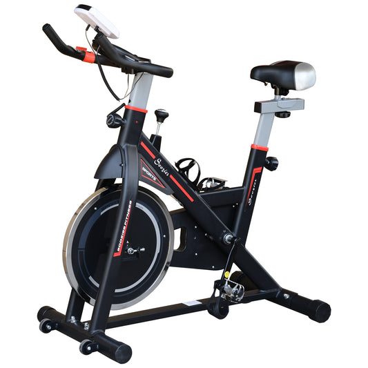 Soozier Upright Stationary Exercise Bike Indoor Cardio Workout Training Bicycle w/ Adjustable Resistance LCD Monitor Phone Holder, Black