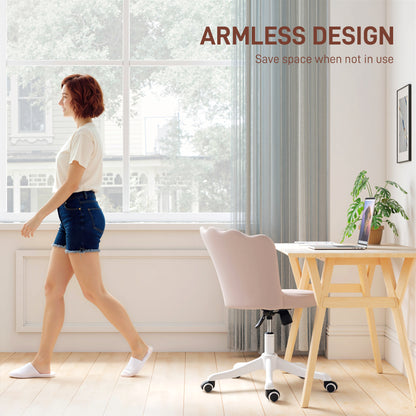 Office Chair, Armless Swivel Desk Chair with Adjustable Height, Backrest, Tilt Function for Office, Vanity, Pink