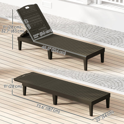 Outdoor Lounge Chair Set of 2, Waterproof Resin Lounge Chairs with 4-Position Adjustable Backrest for Backyard, Black