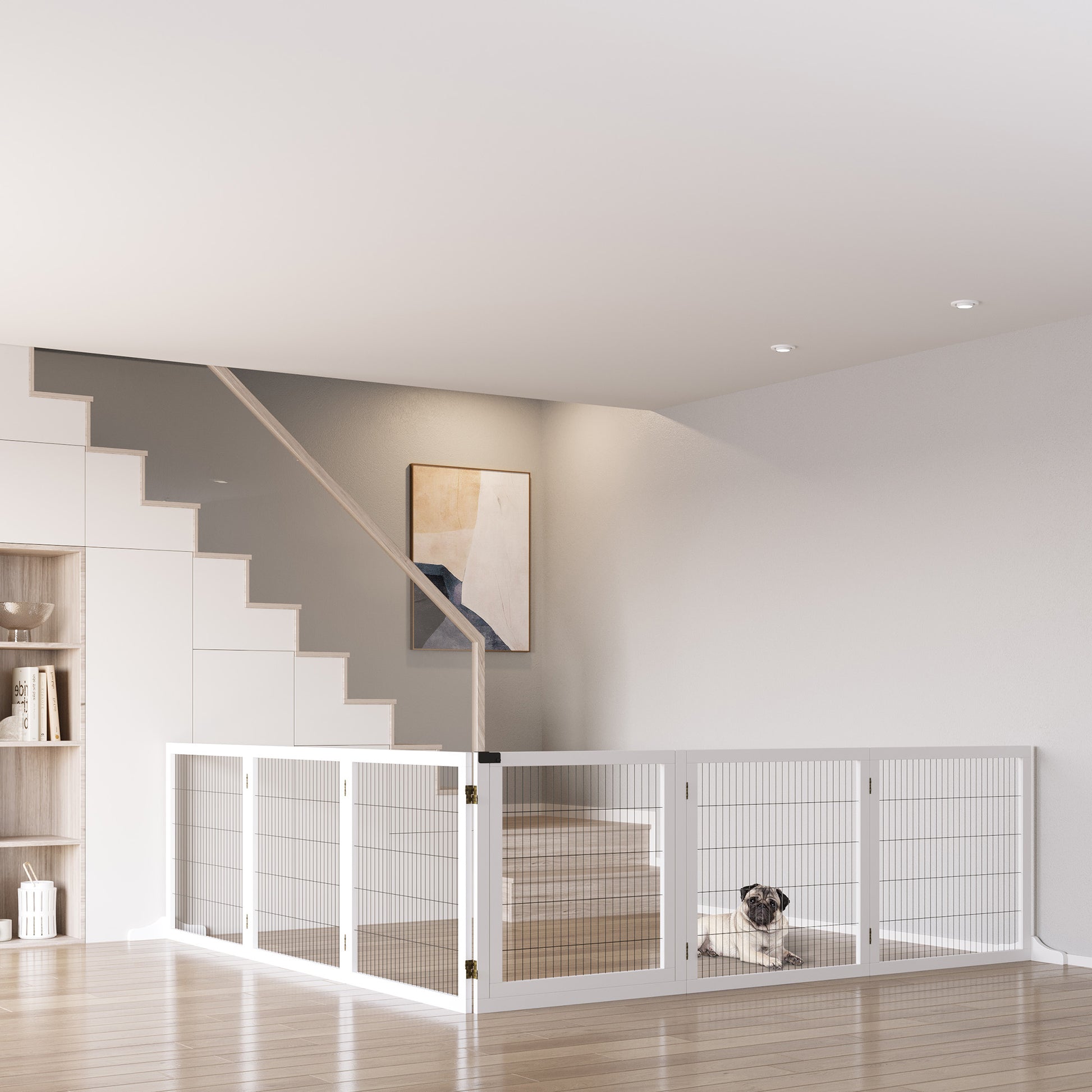 Wooden Freestanding Pet Gate w/ 2 Support Feet, White