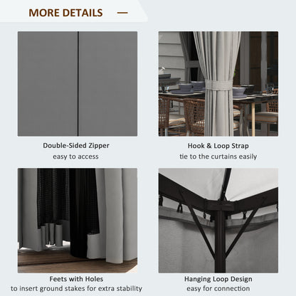 10' x 10' Outdoor Patio Gazebo Double Soft-top Garden Shelter Tent with Curtains, & Mesh Screen Drapes, Light Grey