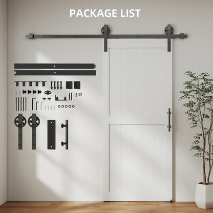 32inx84in Barn Door with 6FT Sliding Door Hardware Kit, Handle, Upgraded Rollers and Floor Guide, Waterproof, White