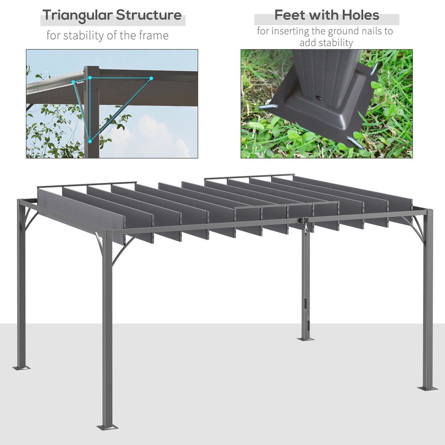 12.8' x 9.7' Louvered Pergola with Retractable Roof, Metal Pergola for Lawn Garden Patio, Grey