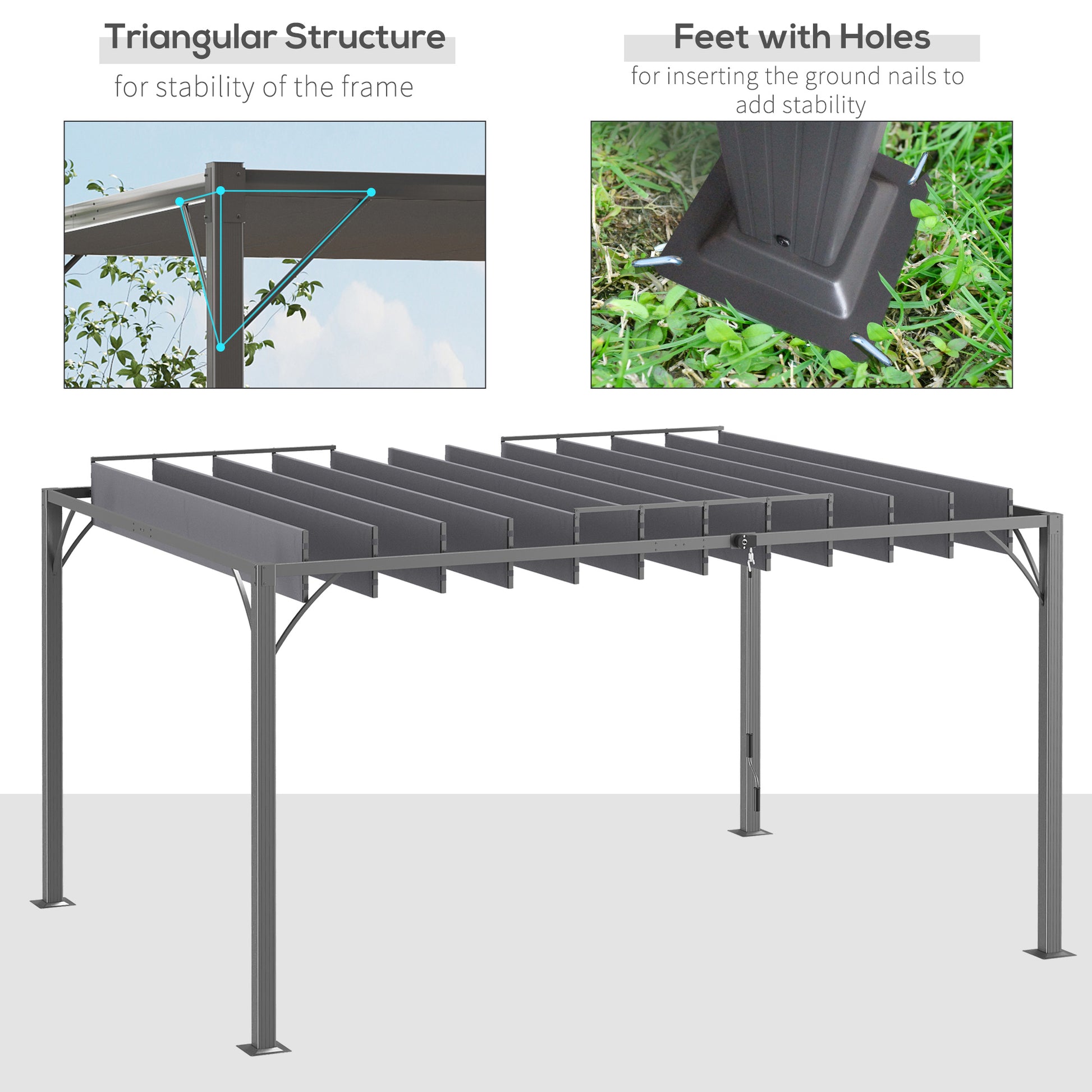 12.8' x 9.7' Louvered Pergola with Retractable Roof, Metal Pergola for Lawn Garden Patio, Grey
