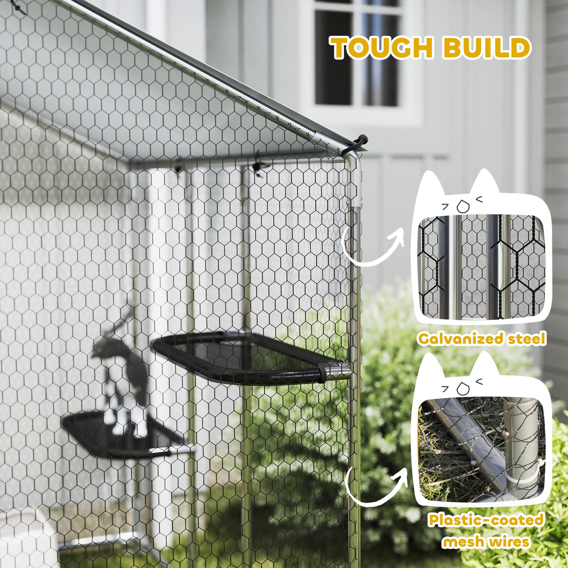 Large Catio Outdoor Cat Enclosure with Waterproof Cover, Walk-in Cat Patio w/ 5 Adjustable Platforms & Hammock 94.5" L
