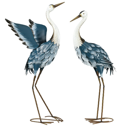 Set of 2 Garden Sculptures, Heron Garden Statues for Lawn, Patio, Backyard Decoration, 29" & 27.5", Blue