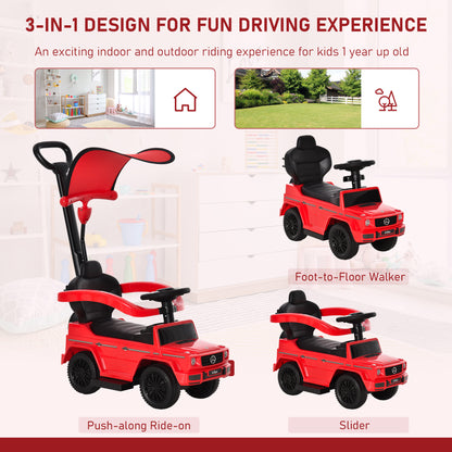 Aosom Mercedes-Benz G350 Licensed Push Car, 3-in-1 Toddler Sliding Car with Horn, Steering, Foot Rest, Seat Storage, Red