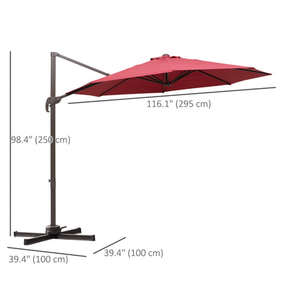 10ft Cantilever Patio Umbrella with 360° Rotation, Crank & Cross Base for Garden Deck Pool Backyard, Wine Red