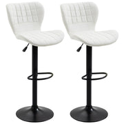 Bar Stools Set of 2 Adjustable Height Swivel Bar Chairs in PU Leather with Backrest & Footrest, White