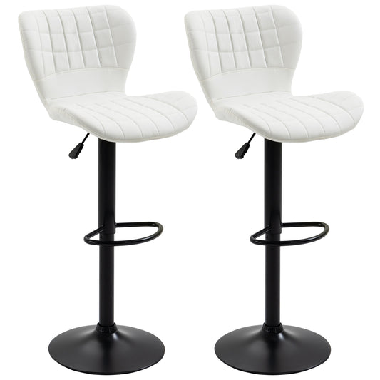 Bar Stools Set of 2 Adjustable Height Swivel Bar Chairs in PU Leather with Backrest & Footrest, White